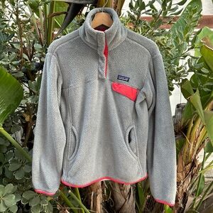 Vintage Patagonia Women’s Synchilla Snap-T Fleece Gray Red Trim Medium